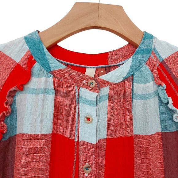 Anthropologie Pilcro Breeze Plaid Blouse Womens XS Red Blue Button Raglan Sleeve - Picture 3 of 12
